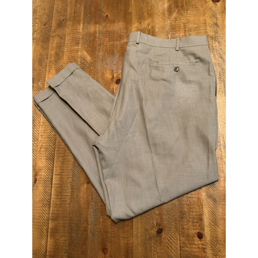 Vintage Polo Ralph Lauren Pants Mens 42x32 Beige/Gray Pleated Cuffed Cotton